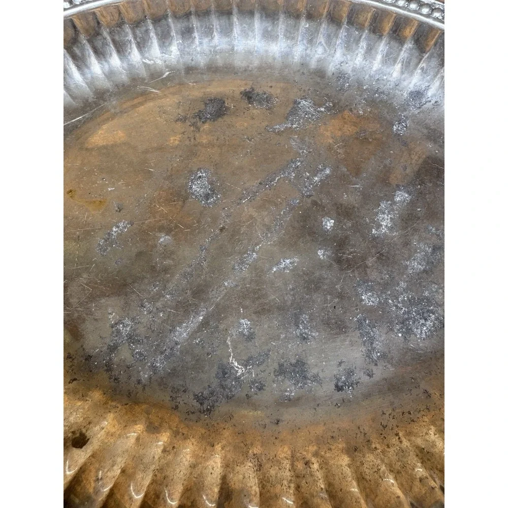 Vintage Wilton Armetale Pewter Ribbed and Beaded Round‎ Serving Platter